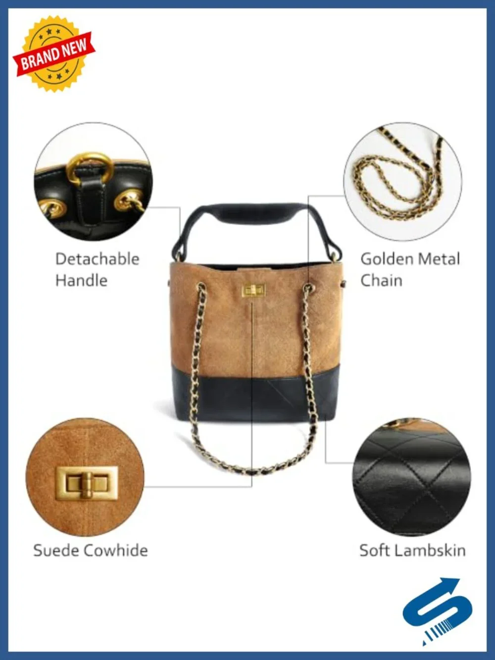 Retro Suede & Quilted Leather Hobo Bag with Sheepskin Strap Cushion